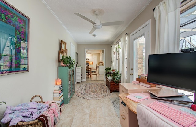 12211 3rd St, Santa Fe, TX 77510 - office featuring ornamental molding and a ceiling fan