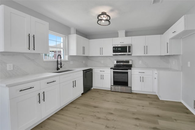 964 Lake View Dr, Montgomery, TX 77356 - kitchen with appliances with stainless steel finishes, a sink, decorative backsplash, and white cabinetry