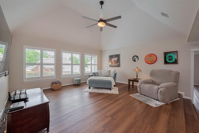 5807 Juniper Knoll Ln, Houston, TX 77345 - bedroom with multiple windows, wood finished floors, high vaulted ceiling, and baseboards