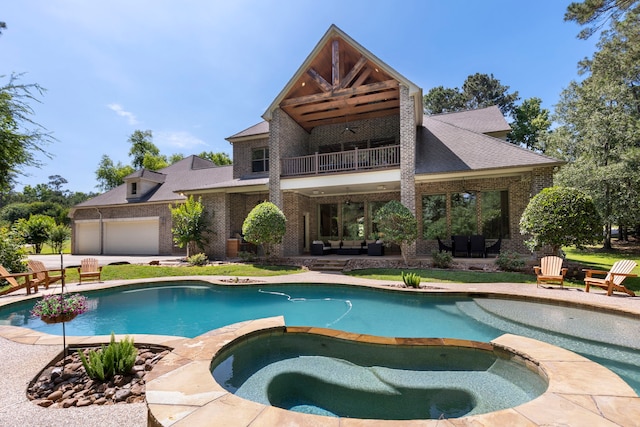 15557 Crown Oaks Dr, Montgomery, TX 77316 - view of swimming pool with an outdoor living space, a pool with connected hot tub, and a patio
