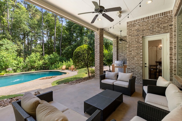 15557 Crown Oaks Dr, Montgomery, TX 77316 - view of patio with a ceiling fan, outdoor lounge area, and an outdoor pool
