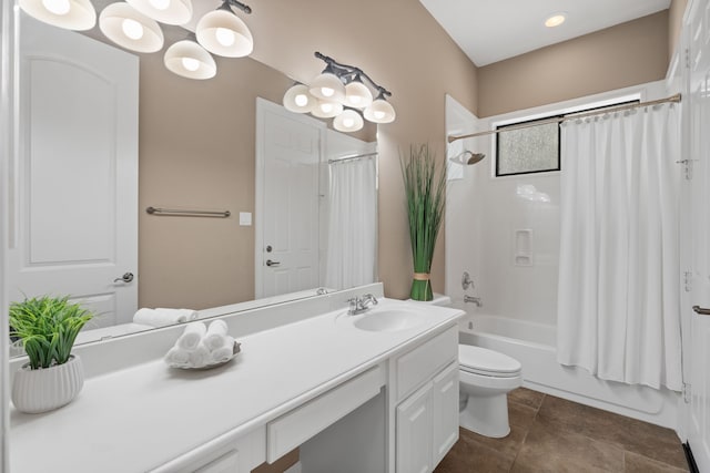 12011 Charlottes Bequest Cir, Cypress, TX 77433 - full bathroom with vanity, toilet, shower / tub combo with curtain, and tile patterned flooring