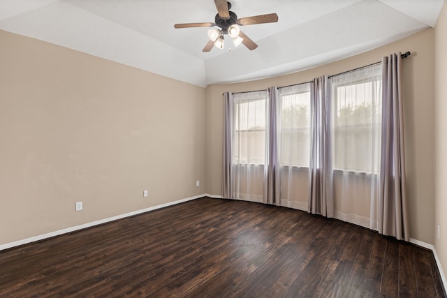 12011 Charlottes Bequest Cir, Cypress, TX 77433 - spare room featuring dark wood-style floors, ceiling fan, baseboards, and lofted ceiling