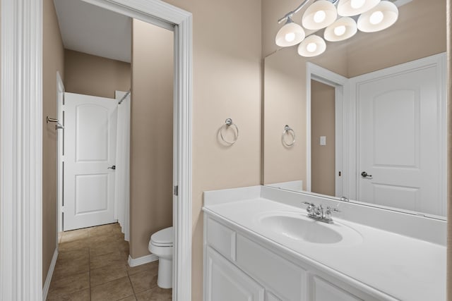 12011 Charlottes Bequest Cir, Cypress, TX 77433 - full bath with toilet, tile patterned floors, a chandelier, vanity, and a shower with curtain
