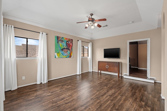 12011 Charlottes Bequest Cir, Cypress, TX 77433 - unfurnished living room with ceiling fan, healthy amount of natural light, wood finished floors, and baseboards