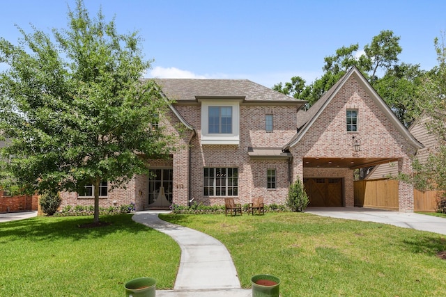 view of front of property with driveway and brick siding