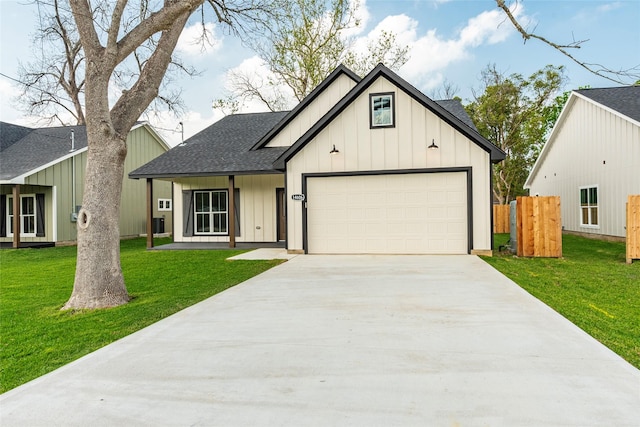 14606 W 6th St, Santa Fe, TX 77517 - modern inspired farmhouse featuring driveway, roof with shingles, board and batten siding, and an attached garage