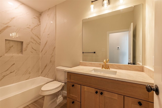 14606 W 6th St, Santa Fe, TX 77517 - full bathroom featuring toilet, vanity, wood finished floors, and bathtub / shower combination