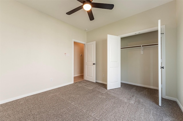 14606 W 6th St, Santa Fe, TX 77517 - unfurnished bedroom with carpet flooring, a closet, baseboards, and a ceiling fan