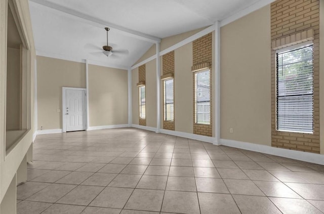 9715 Ballin David Dr, Spring, TX 77379 - empty room with light tile patterned floors, ceiling fan, and baseboards