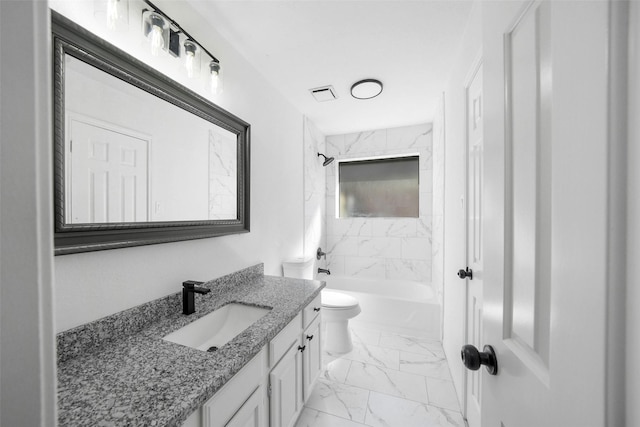 2644 Hadley Cir, Sugar Land, TX 77478 - bathroom featuring marble look tiles, toilet, vanity, and bathing tub / shower combination