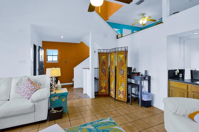 3100 75th St Unit 5, Galveston, TX 77551 - living area with light tile patterned flooring and a ceiling fan