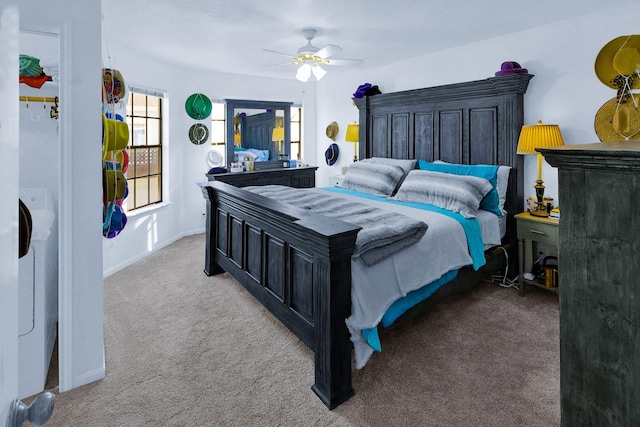 3100 75th St Unit 5, Galveston, TX 77551 - bedroom with carpet flooring, a ceiling fan, and baseboards
