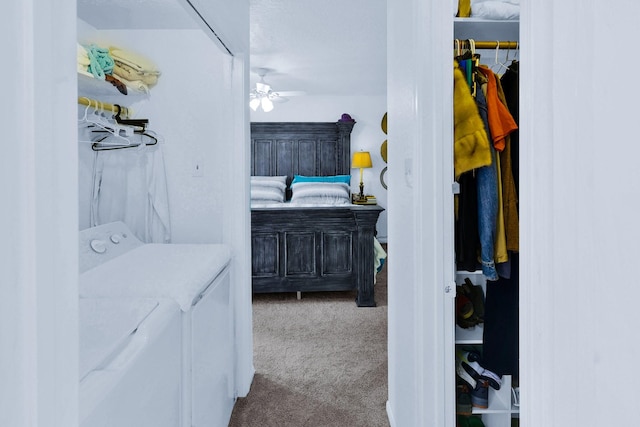 3100 75th St Unit 5, Galveston, TX 77551 - spacious closet with washing machine and clothes dryer, carpet floors, and ceiling fan