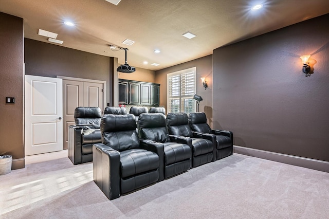 2919 Rutherford Place Ct, Katy, TX 77494 - home theater featuring light carpet, recessed lighting, and baseboards