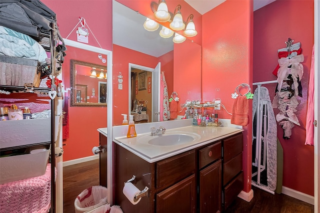 2902 Back Bay Brook Trl, Houston, TX 77045 - bathroom featuring wood finished floors, vanity, and baseboards