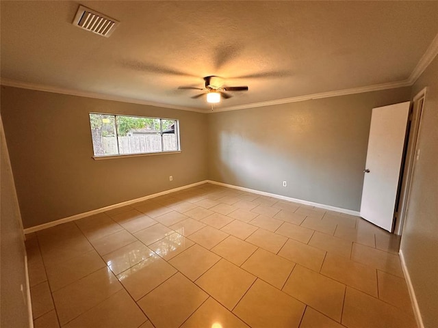 738 Beachcomber Ln, Houston, TX 77062 - empty room with ornamental molding, ceiling fan, light tile patterned floors, baseboards, and a textured ceiling