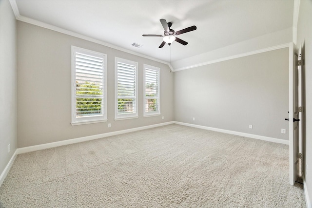 27208 Adrian Hills Ln, Spring, TX 77386 - carpeted spare room featuring crown molding, a ceiling fan, and baseboards