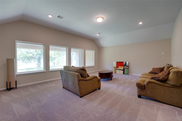 4218 Tanner Woods Ln, Sugar Land, TX 77479 - living area with lofted ceiling, carpet floors, baseboards, and recessed lighting
