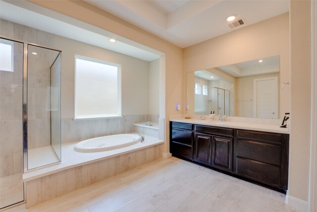 4218 Tanner Woods Ln, Sugar Land, TX 77479 - full bath with a bath, vanity, a shower stall, and recessed lighting