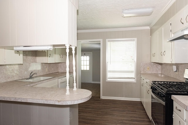 108 Chandler Dr, Baytown, TX 77521 - kitchen featuring black range with gas cooktop, a sink, light countertops, white dishwasher, and tasteful backsplash