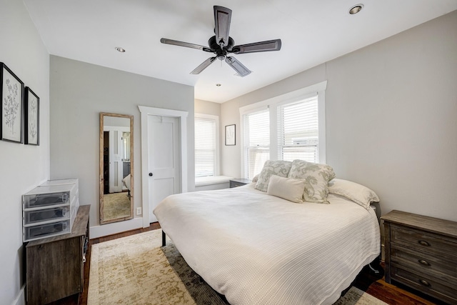 3708 Watson St, Houston, TX 77009 - bedroom featuring wood finished floors, ceiling fan, recessed lighting, and baseboards