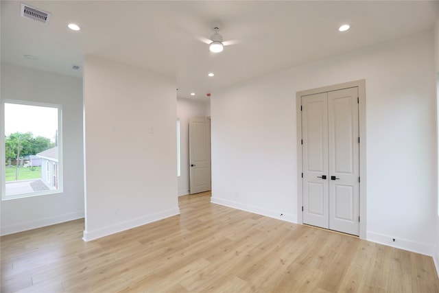 510 E 37th St, Houston, TX 77022 - empty room with light wood finished floors, baseboards, recessed lighting, and ceiling fan