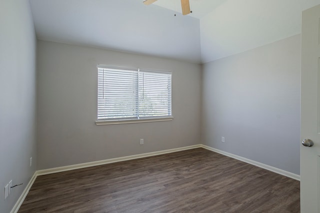 13035 Echo Landing Dr, Houston, TX 77070 - unfurnished room featuring dark wood-type flooring, ceiling fan, baseboards, and lofted ceiling