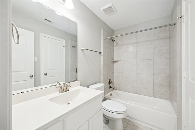 6406 Diamantina Ct, Katy, TX 77493 - bathroom featuring toilet, bathing tub / shower combination, vanity, and tile patterned flooring