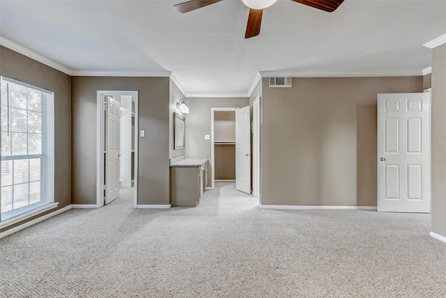 13060 Trail Hollow Dr Unit 3060, Houston, TX 77079 - unfurnished bedroom featuring light carpet, ornamental molding, baseboards, and ceiling fan