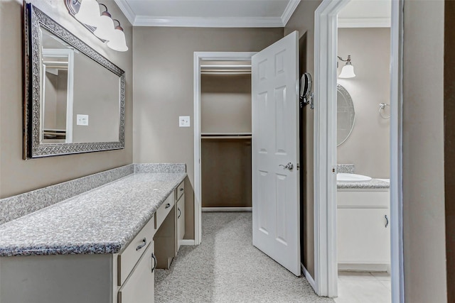 13060 Trail Hollow Dr Unit 3060, Houston, TX 77079 - bathroom featuring vanity, ornamental molding, and baseboards