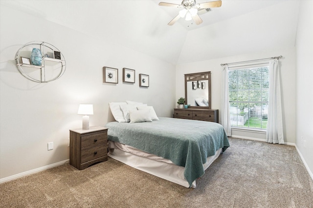 17815 Fairgrove Park Dr, Houston, TX 77095 - bedroom with carpet floors, baseboards, vaulted ceiling, and ceiling fan
