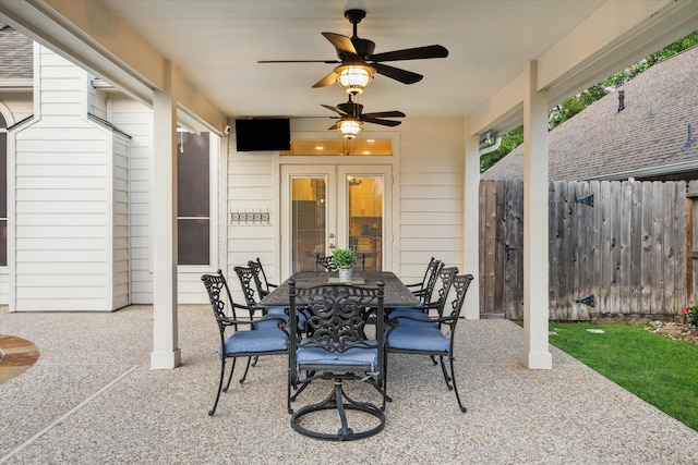 17815 Fairgrove Park Dr, Houston, TX 77095 - view of patio featuring fence, french doors, ceiling fan, and outdoor dining area