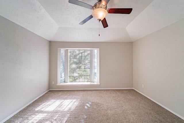 1502 Stevenage Ln, Channelview, TX 77530 - carpeted spare room with baseboards, lofted ceiling, a textured ceiling, and ceiling fan
