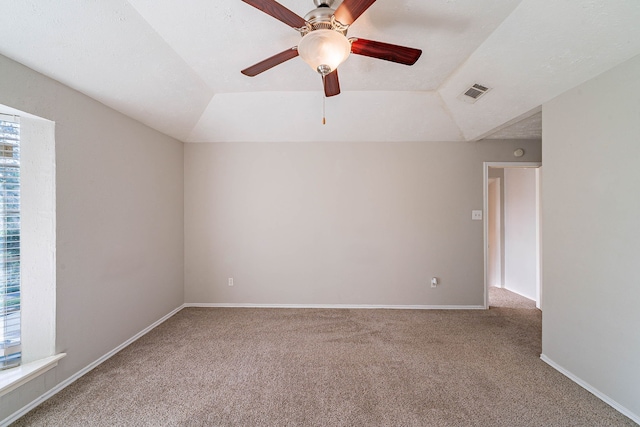 1502 Stevenage Ln, Channelview, TX 77530 - unfurnished room with carpet flooring, a ceiling fan, lofted ceiling, baseboards, and healthy amount of natural light