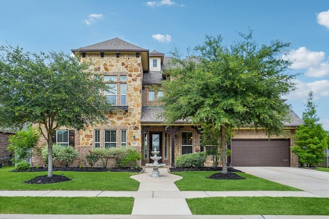 3115 Hillside Landing Trl, Katy, TX 77494 - view of front of home with a front lawn, concrete driveway, stone siding, and a garage