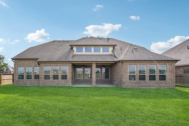 3115 Hillside Landing Trl, Katy, TX 77494 - back of house with ceiling fan, a patio area, brick siding, and roof with shingles