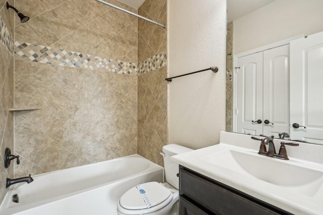 3115 Hillside Landing Trl, Katy, TX 77494 - full bathroom with toilet, shower / bath combination, vanity, and a textured wall
