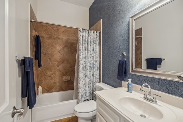 2850 Woodland Glen Ln, Conroe, TX 77385 - bathroom featuring toilet, shower / bathtub combination with curtain, and vanity