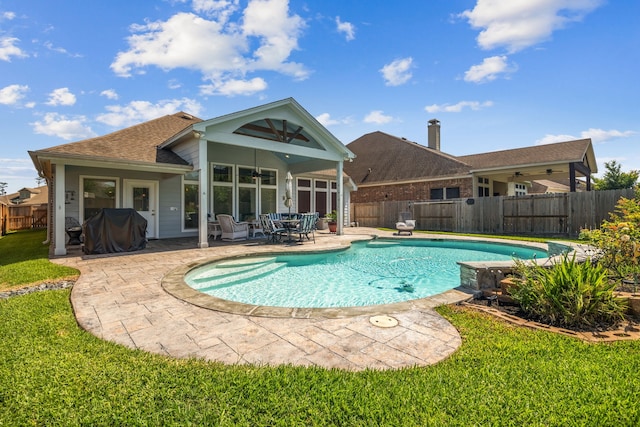 2850 Woodland Glen Ln, Conroe, TX 77385 - view of swimming pool with ceiling fan and a patio
