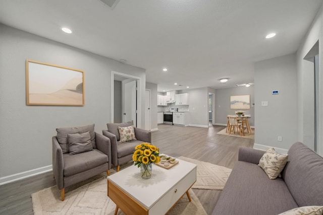 5313 Doolittle Blvd, Houston, TX 77033 - living room featuring light wood-style floors, baseboards, and recessed lighting