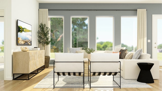 living area with wood finished floors and plenty of natural light