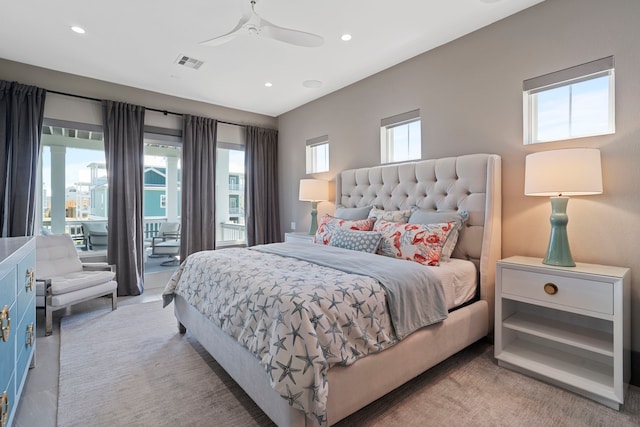 3835 Seabreeze Ln, Galveston, TX 77554 - bedroom with access to exterior, recessed lighting, and a ceiling fan