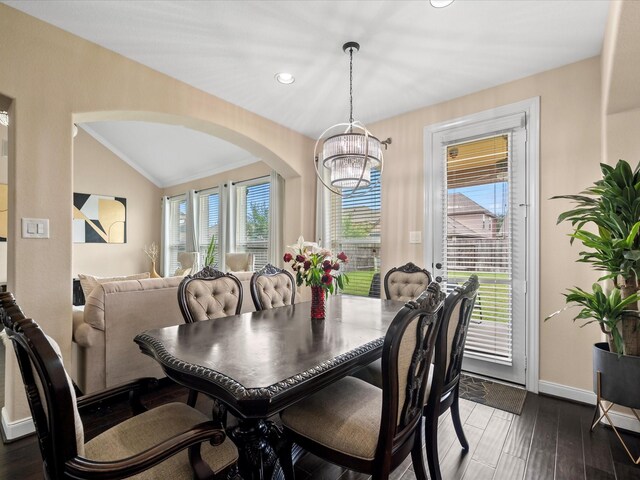 18118 Berry Garden Ln, Spring, TX 77379 - dining area featuring arched walkways, vaulted ceiling, a chandelier, baseboards, and recessed lighting
