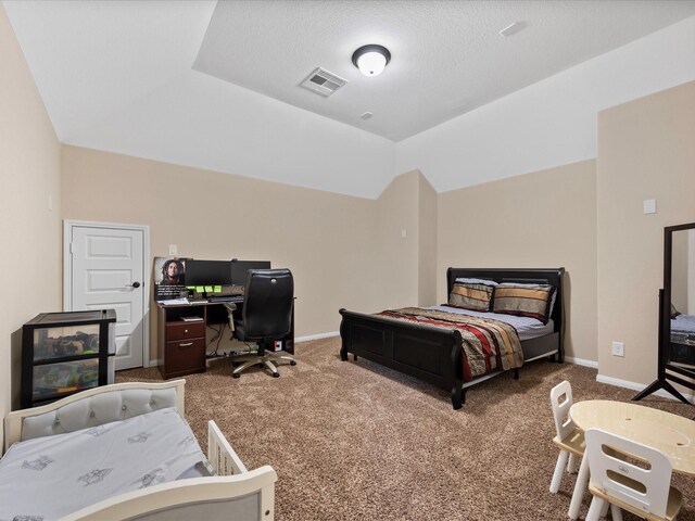 18118 Berry Garden Ln, Spring, TX 77379 - bedroom with carpet floors, an office area, baseboards, and lofted ceiling