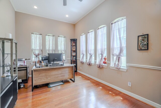 3907 Movado Ct, Spring, TX 77386 - home office featuring healthy amount of natural light, crown molding, a ceiling fan, baseboards, and recessed lighting