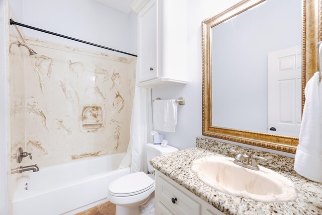 3907 Movado Ct, Spring, TX 77386 - bathroom with shower / bathtub combination with curtain, vanity, and toilet