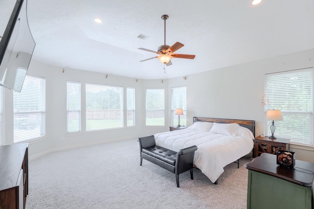 3907 Movado Ct, Spring, TX 77386 - bedroom featuring light carpet, recessed lighting, baseboards, and ceiling fan