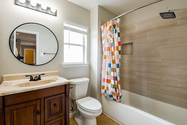 20815 Winlock Trace Dr, Katy, TX 77450 - full bathroom featuring vanity, toilet, shower / tub combo with curtain, and tile patterned flooring