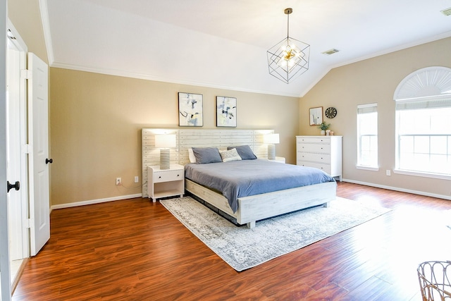 20815 Winlock Trace Dr, Katy, TX 77450 - bedroom with ornamental molding, baseboards, vaulted ceiling, and wood finished floors